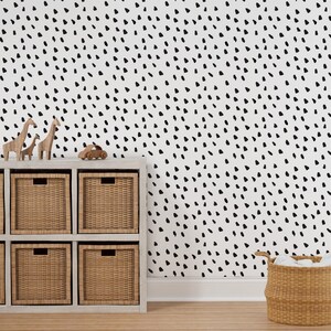 Spots Wallpaper Large Painted Black Dot White By Weegallery Neutral Custom Printed Removable Self Adhesive Wallpaper Roll by Spoonflower image 7