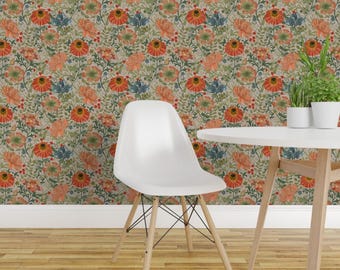 Vintage Botanical Peel and Stick Wallpaper - William Morris Large Scale  - Removable Wall Decor Art - Art Nouveau Taupe by hnldesigns