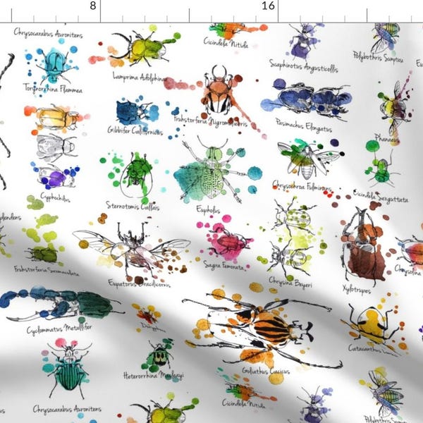 Entomology Fabric - Beetle Collection By Juliesfabrics Biology Animal Vintage Watercolor Bug - Cotton Fabric By The Yard With Spoonflower