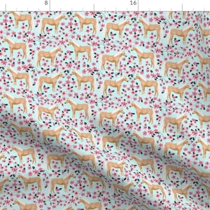 Horse Fabric - Palomino Horses Cherry Blossom Florals Light Blue By Petfriendly - Equestrian Cotton Fabric by the Yard with Spoonflower