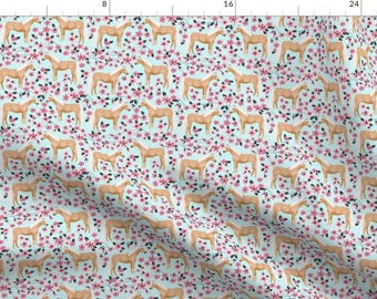 Horse Fabric - Palomino Horses Cherry Blossom Florals Light Blue By Petfriendly - Equestrian Cotton Fabric by the Yard with Spoonflower