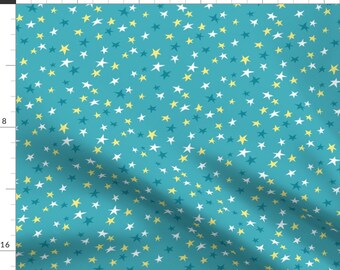 Stars Fabric - Stars Delicate By Yuliia Studzinska - Blue Sky Yellow Stars Astrological Cotton Fabric By The Yard With Spoonflower