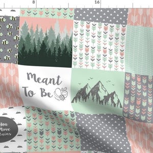 Pink Cheater Quilt Fabric - Mountain Bee Cheater Quilt by jokalodesigns - Mint Girl Nursery Cheater Quilt Fabric by the Yard by Spoonflower