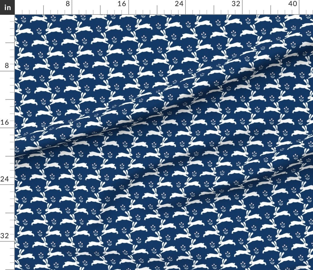 Navy & White Rabbit Fabric Navy Bunny Rabbit by Andrea - Etsy