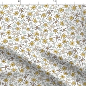 Brain Science Fabric - Neurons Yellow and White By Mag-O - Medical School Neurology Cotton Fabric By The Yard With Spoonflower