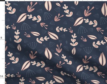 Flower Fabric - Falling Floral By Verdancystudio - Navy Blush Pink Nursery Woodland Spring Baby Cotton Fabric By The Yard With Spoonflower