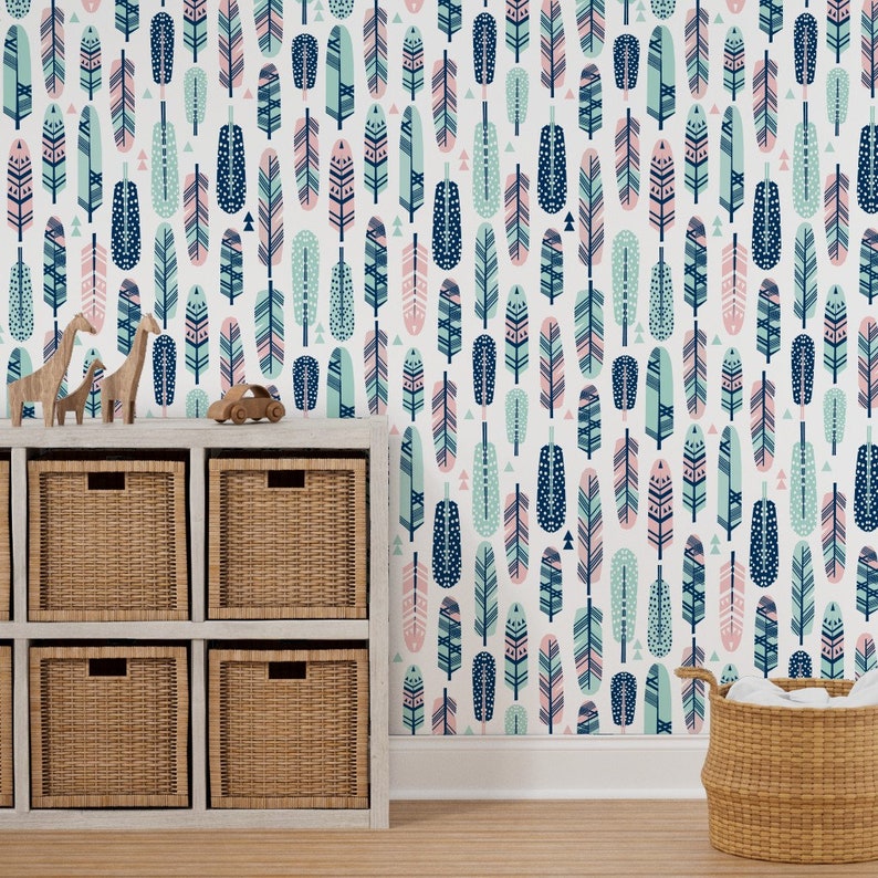 Feather Wallpaper Feathers Pink Nursery by Charlottewinter Etsy