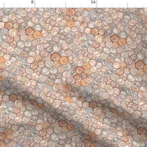 Vintage American Coins Fabric - Money Loose Change Metal Look Copper Pennies  By Joyfulrose - Cotton Fabric By The Yard With Spoonflower