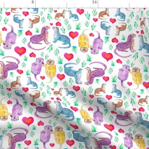 Colorful Watercolor Otters Fabric - Otter Romp By Banzacadesign - Otters Animals Nursery Cotton Fabric By The Yard With Spoonflower