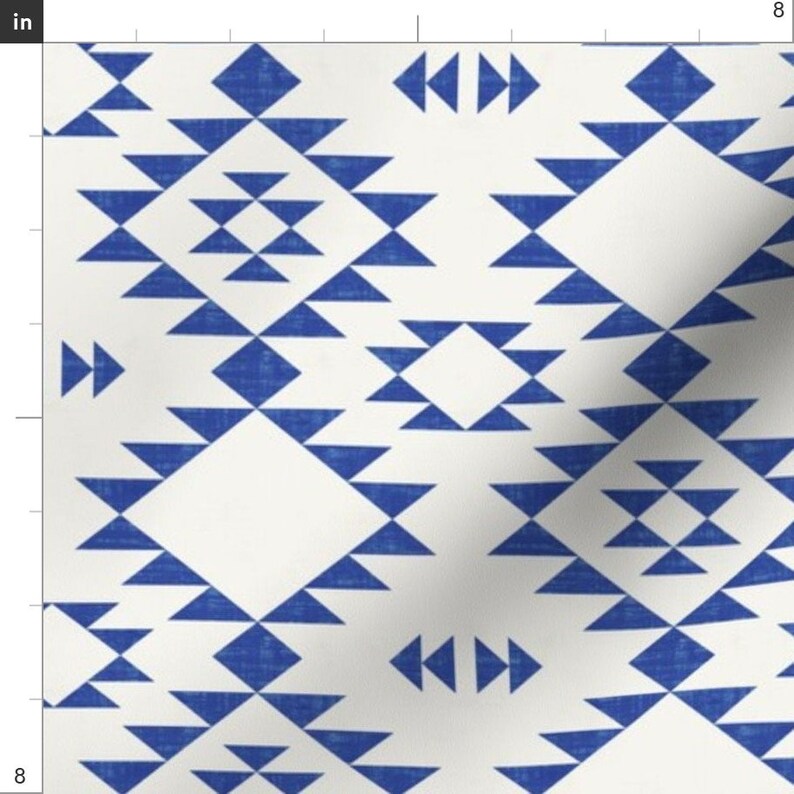 Kilim Fabric Southwestern Boho in Blue by Kimsa Tribal Geometric Western Blue and White Cotton Fabric by the Yard with Spoonflower image 2