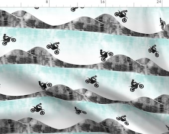 Motocross Fabric - Motocross Dirt Bike || Blue Grey By Littlearrowdesign - Motocross Motorcycle Cotton Fabric By The Yard With Spoonflower