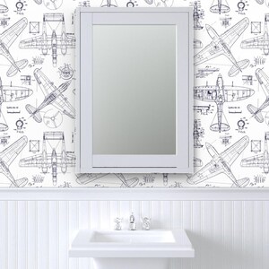 Airplane Peel and Stick Wallpaper - Aviation Aeroplane Doodles - Removable Wall Decor Art - Airplane Patent Drawings by red_raspberry_design image 8