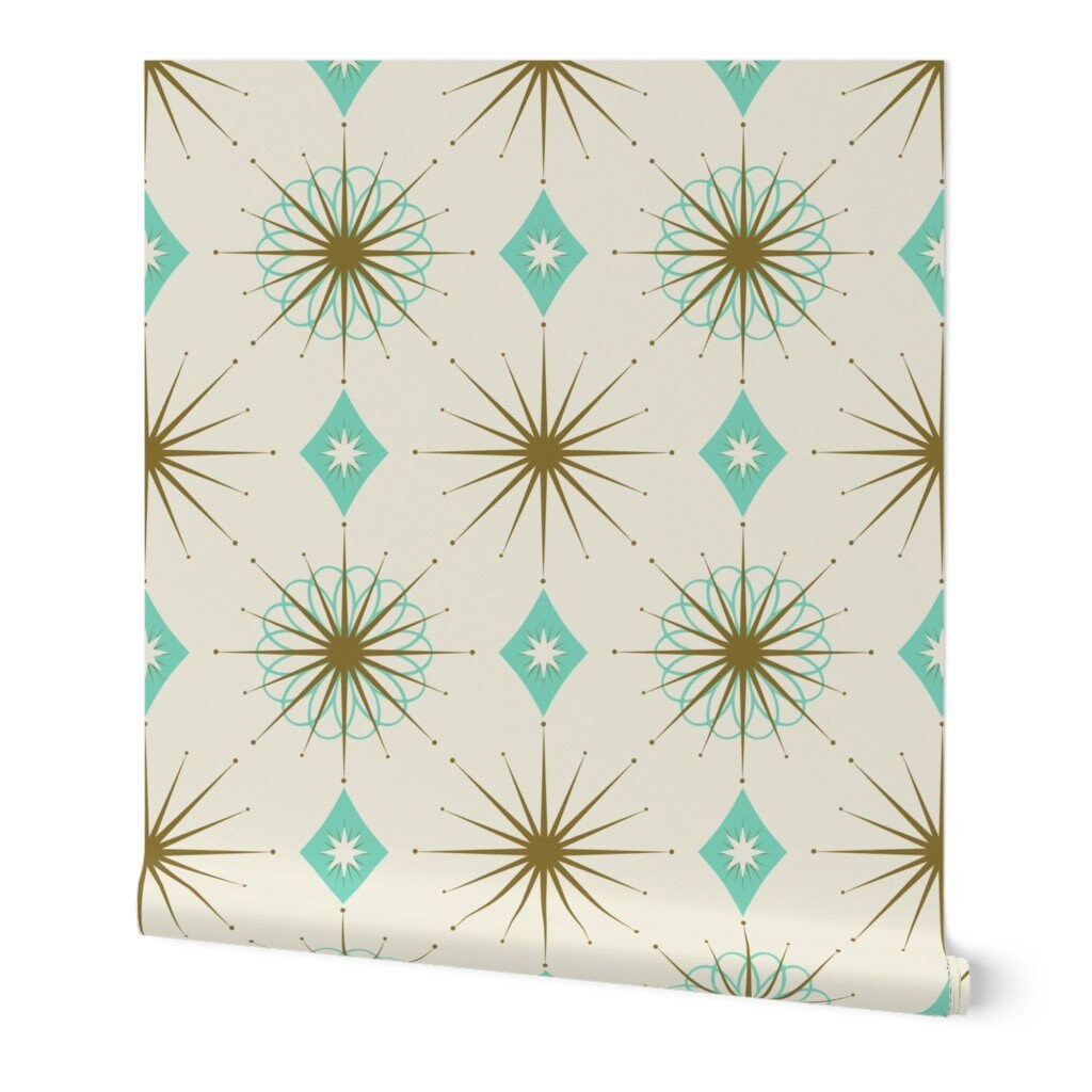 Atomic Wallpaper Starburst Aquarelle by Curiouslondon Mid - Etsy