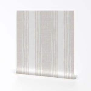 Carta da parati rimovibile adesiva e staccabile Ticking Stripe - Beige Crema Vintage Antico - Decorazione murale - Strisce rustiche di scarlet_soleil