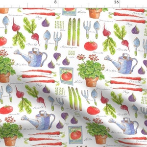 Garden Sketchbook Fabric - My Garden Sketchbook By Pattyryboltdesigns - Watercolor Gardening Cotton Fabric By The Yard With Spoonflower