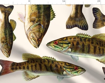 Fish Fabric - One Yard Of Fish Plushies - Smallmouth Bass Largemouth Bass By Weavingmajor - Fish Cotton Fabric By The Yard With Spoonflower