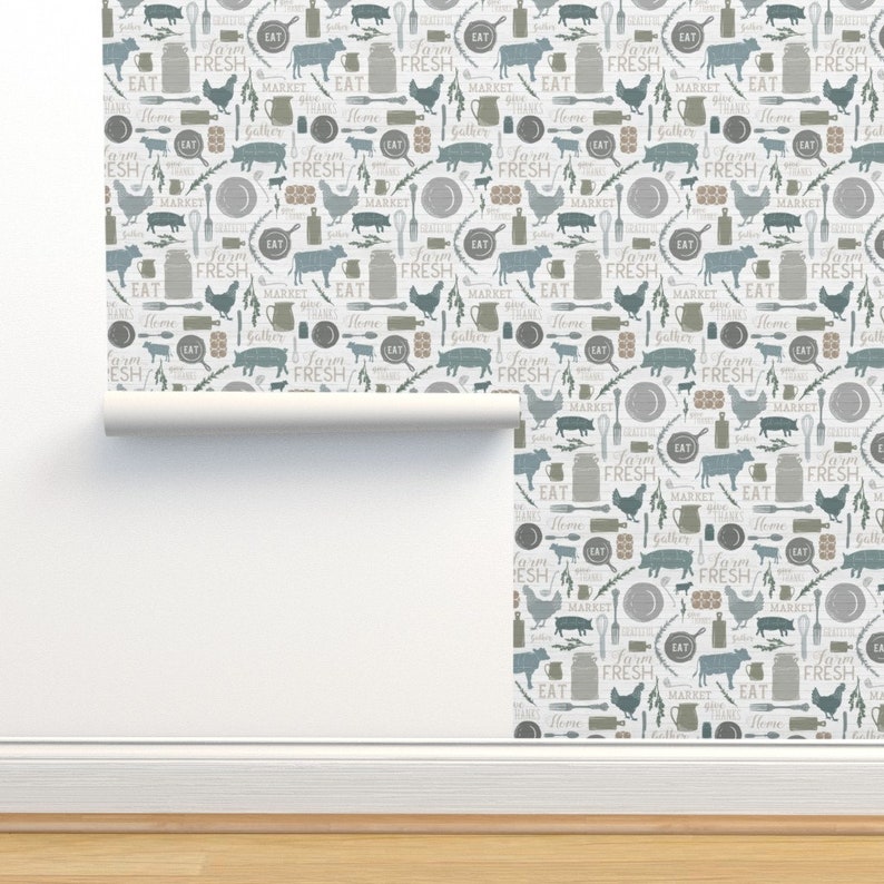 Farmhouse Wallpaper - Sing For Your Supper Gather Round Give Thanks - Custom Printed Removable Self Adhesive Wallpaper Roll by Spoonflower image 5