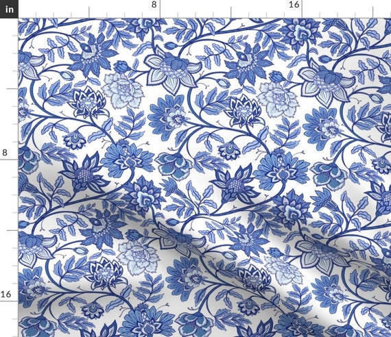 Blue Vintage Floral Chintz Fabric Indienne Indigo by Colourcult