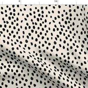 Abstract Dots Fabric - Printemps In Ebony / Tint Dots By Willowlanetextiles - Black on Cream Dots Cotton Fabric By The Yard With Spoonflower