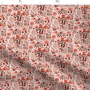 Therese Pink Floral Illustration Fabric - Little Flower By Abigailhalpin - Therese Pink Floral Cotton Fabric By The Yard With Spoonflower