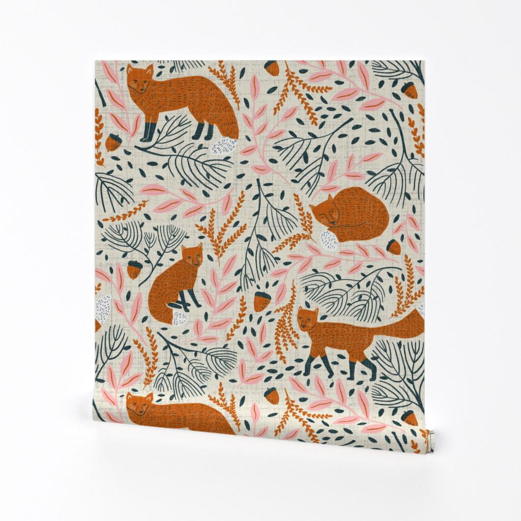 Foxes Wallpaper - Haven Cream By Scarlette Soleil - Woodland Animals Custom Printed Removable Self Adhesive Wallpaper Roll by Spoonflower