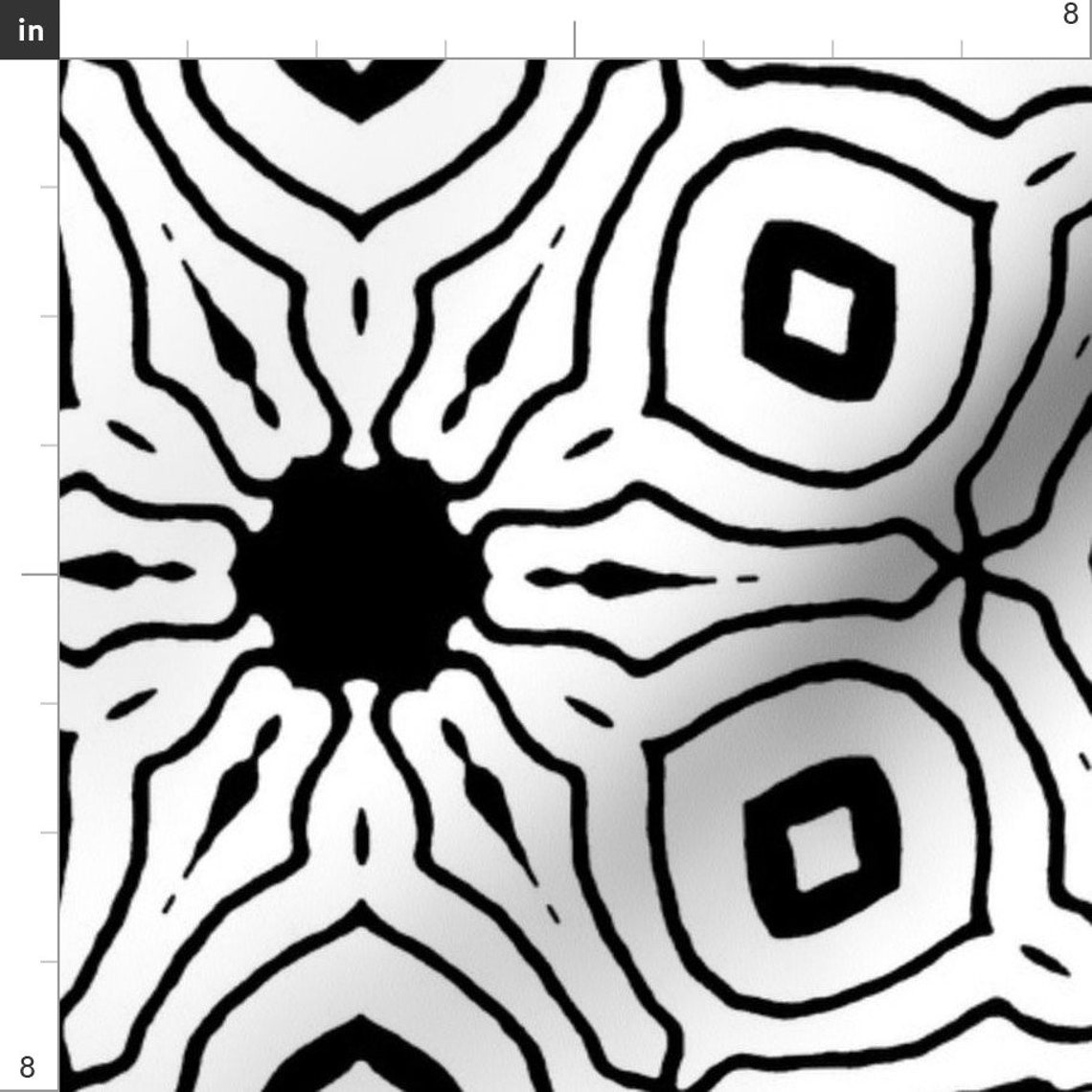 Black and White Floral Fabric Black White Flower by Heikou Etsy