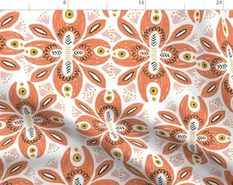 Tropical Fabric - Coral Boho Floral by fineapple_pair - Bohemian Flowers Abstract Modern Boho Mandala Fabric by the Yard by Spoonflower