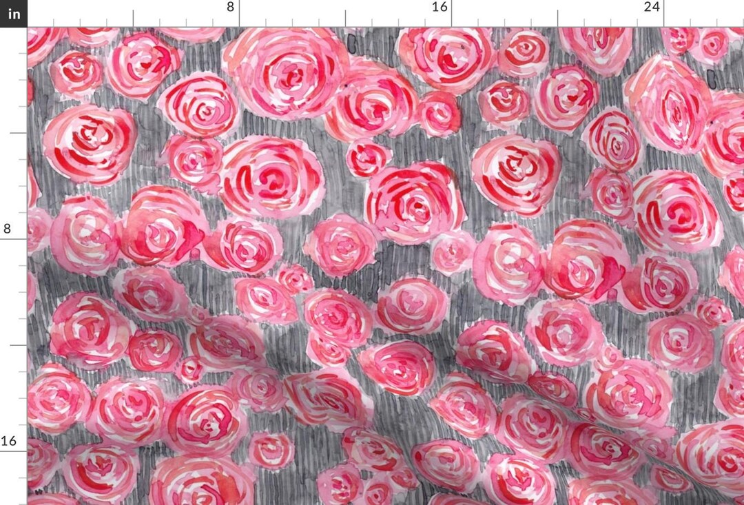 Pink Roses Fabic Pink Rose Fabric - Watercolor Roses by Rebecca Reck Art - Baby Girl ...