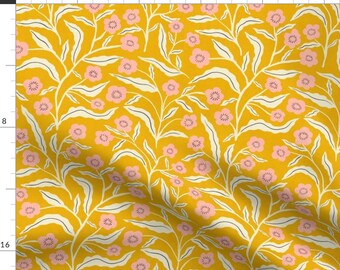 Golden Glow Flower Fabric - Yellow Floral by scarlet_soleil - Pink Cream Blue Fabric by the Yard by Spoonflower