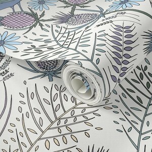Papel pintado de pájaros - Pájaros cardos, color crema de De-Ann Black - Rollo de papel pintado autoadhesivo removible con estampado personalizado de pájaros cardos de Spoonflower imagen 3