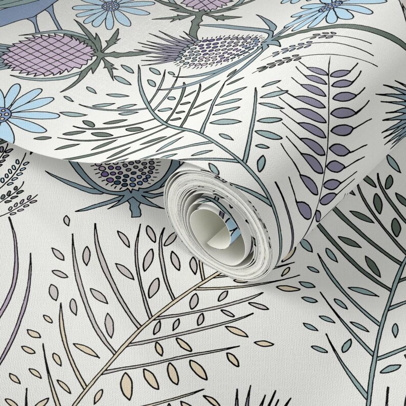Papel pintado de pájaros - Pájaros cardos, color crema de De-Ann Black - Rollo de papel pintado autoadhesivo removible con estampado personalizado de pájaros cardos de Spoonflower imagen 3