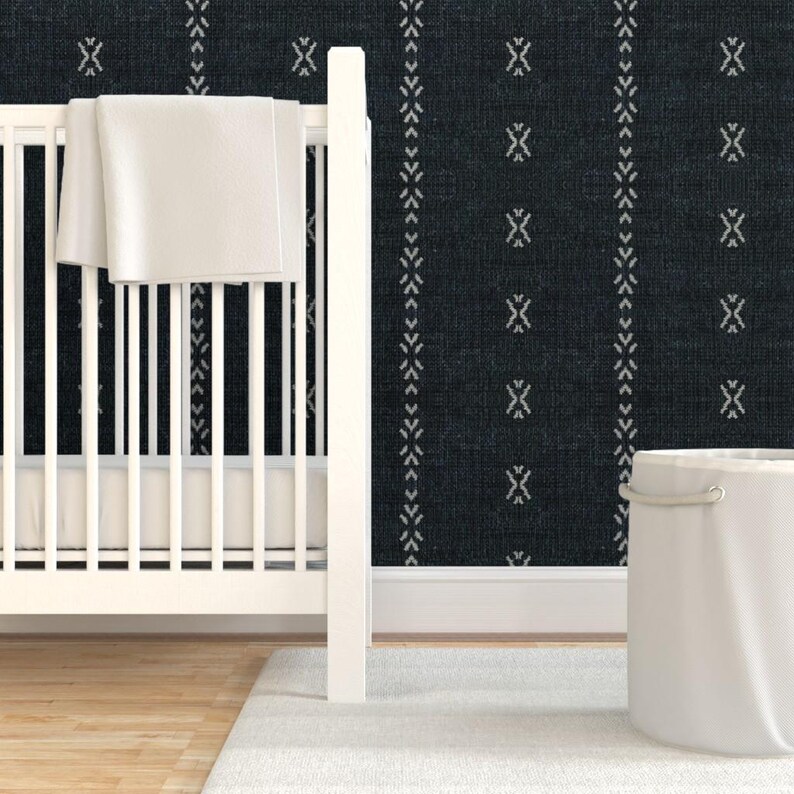 ストライプ壁紙 - Holli Zollingerによるフレンチリネンジオストライプダーク - Spoonflowerによるカスタムプリント剥がせる粘着壁紙ロール 画像 6