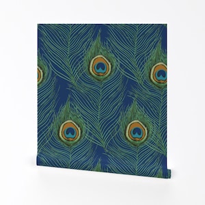 Peacock Feathers Wallpaper - Royal Bird By Designtherapy - Feathers Custom Printed Removable Self Adhesive Wallpaper Roll by Spoonflower