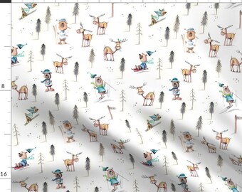 Skiing Animals Fabric - Keep Calm And Go Skiing - Smaller By Mulberry Tree - Skiing Sledding Snow Cotton Fabric By The Yard With Spoonflower