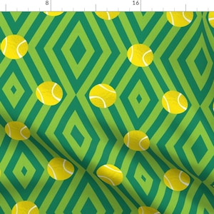 Green Geometric Tennis Fabric - Wimbledon By Gray - Green Tennis Sport Cotton Fabric By The Yard With Spoonflower