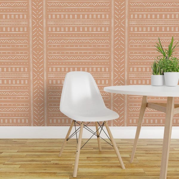 Mudcloth Wallpaper - African Inspired Mudcloth By Erin Kendal - Taupe Custom Printed Removable Self Adhesive Wallpaper Roll by Spoonflower