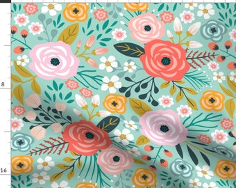 Whimsical Fabric - Rose Floral Bouquet  by priraj_designs -  Floral Rose Wildflowers Garden Bouquet Daisy Fabric by the Yard by Spoonflower