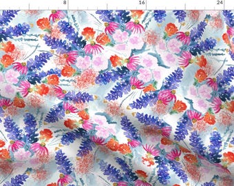 Floral Fabric - Texas Modern Native Flowers By Jacinda - Watercolor Cool Floral Modern Decor Cotton Fabric By The Yard With Spoonflower