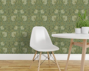 Sage Gree Peel and Stick Wallpaper -  Botanical William Morris - Removable Wall Decor Art - William Morris Pimpernel by peacoquettedesigns