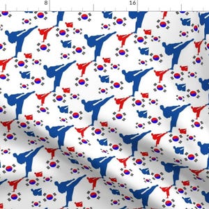 Martial Arts Fabric - Taekwondo Red White Blue Korea  By Dsa Designs Kids Adults Combat Sports - Cotton Fabric By The Yard With Spoonflower