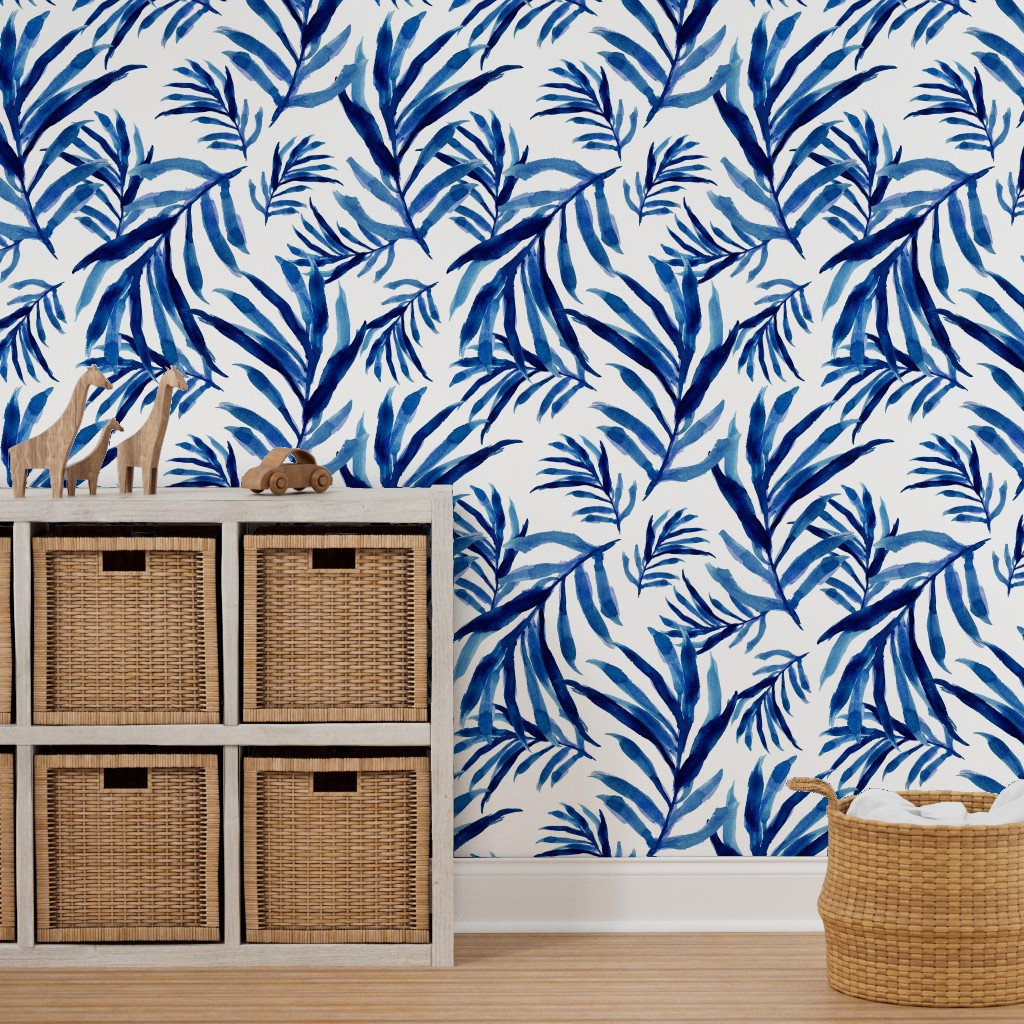 Tropical Wallpaper Blue Palm Fronds by Shopcabin Botanical - Etsy