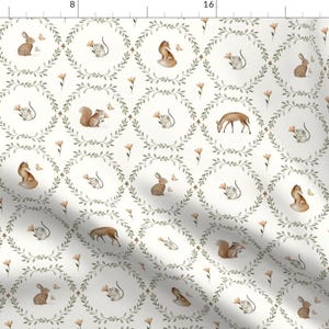 Neutral Woodland Fabric - Woodland Animal by lr-studio - Deer Squirrel Baby Nursery Fox Rabbit Mouse Fabric by the Yard by Spoonflower