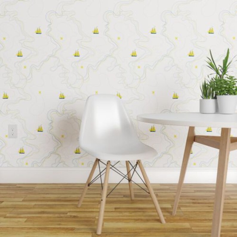 Sailing Wallpaper Sailing For The Treasure Yellow By Ravynka Sailing Cotton Fabric By The Yard With Spoonflower