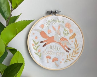 Nursery Embroidery Template on Cotton - Forest Whispers By Fineapple_pair - Fox Embroidery Pattern for 6" Hoop Custom Printed by Spoonflower