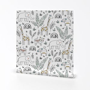 Jungle Wallpaper - Sleepy Safari - Nursery Animals Large By Heatherdutton - Jungle Custom Printed Adhesive Wallpaper Roll by Spoonflower