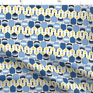 Pickleball Apparel Fabric - Blue Pickleball by specklerock - Blue Yellow White Court Sport Exercise Athlete Clothing Fabric by Spoonflower image 1