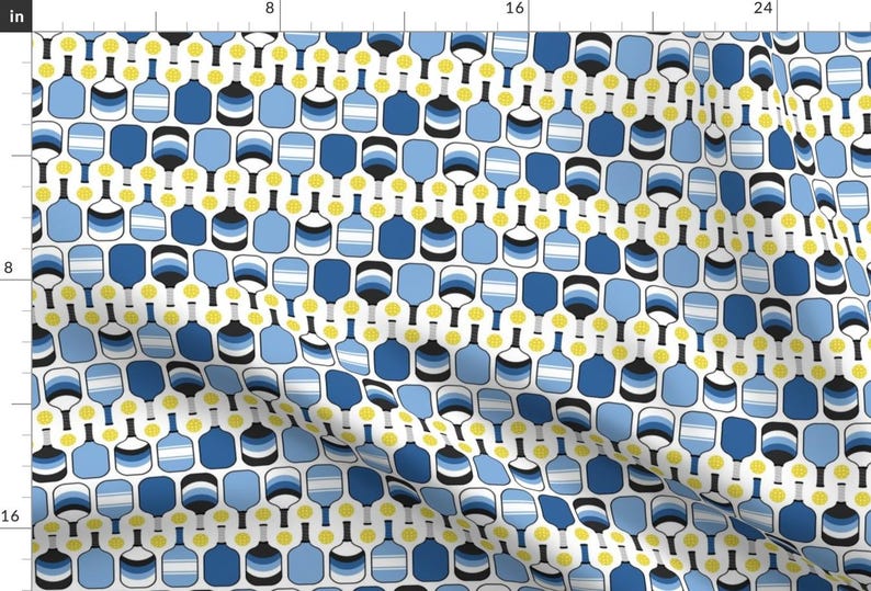Pickleball Apparel Fabric - Blue Pickleball by specklerock - Blue Yellow White Court Sport Exercise Athlete Clothing Fabric by Spoonflower image 1