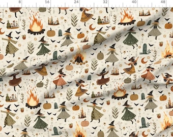 Witches Extra Wide Sateen Fabric Dancing Whimsical Bohemian Cottagecore Fun Novelty Fabric By The Yard Coven Party by the_mirwo_forest