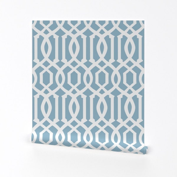 Trellis Wallpaper - Victoria Trellis In Blue By Willowlanetextiles - Custom Printed Removable Self Adhesive Wallpaper Roll by Spoonflower