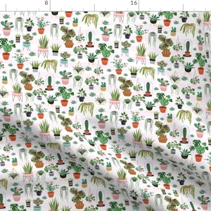 Potted Plants Succulents Fabric - Happy Place Garden - Light Pink Stripes By Rebelmod - Garden Cotton Fabric By The Yard With Spoonflower